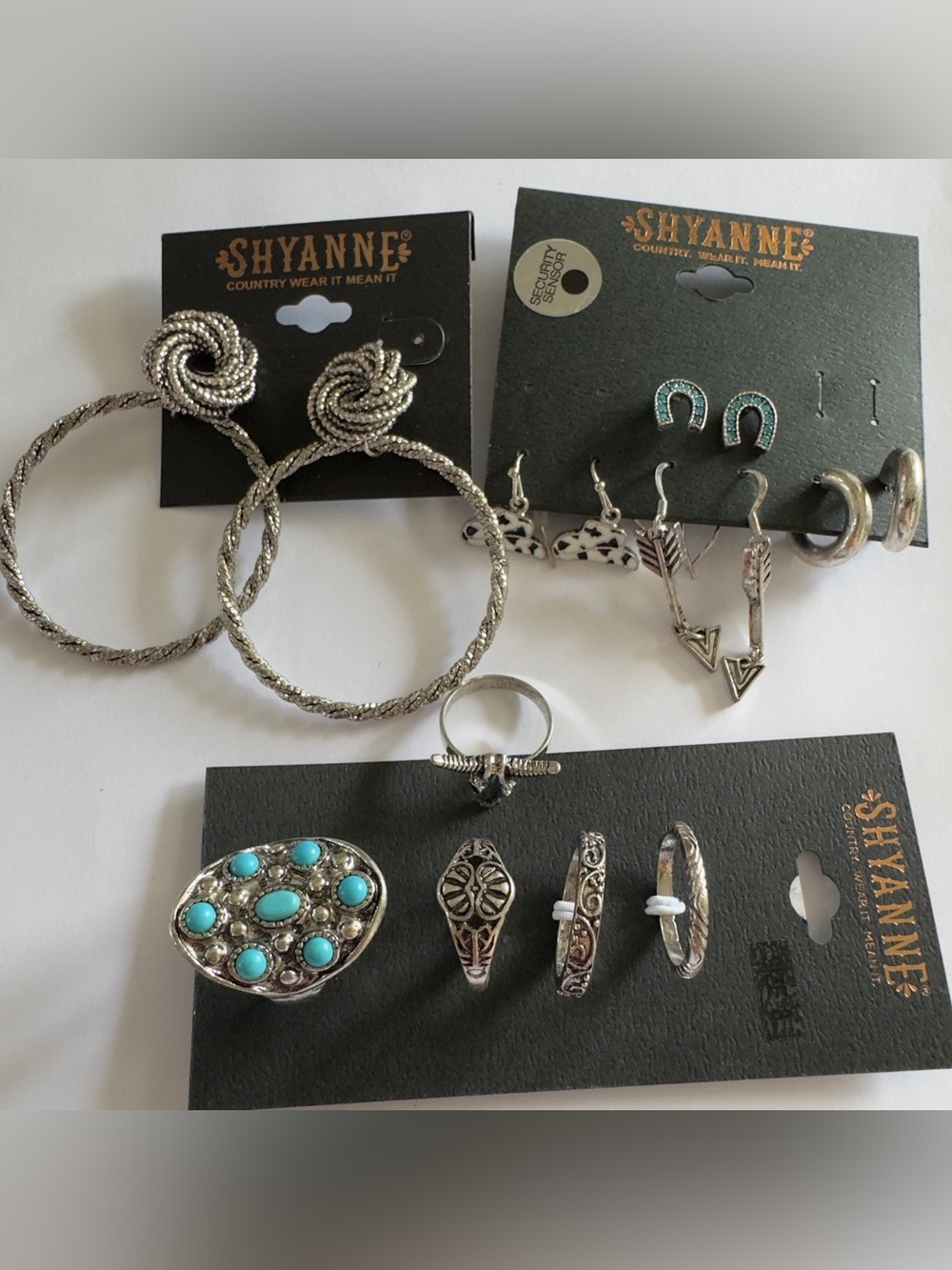 Shyanne Silver-Tone Size 7 & 8 Rings and Turquoise Accent Earrings Set